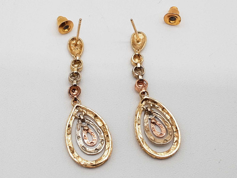 14k Tricolor Gold 2.5g Dangle Stud Earrings Do0725exde