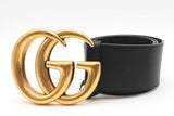 Gucci Wide Marmont Leather Belt With Gold Tone Gg Buckle Size 95/38 Eb0226prxde