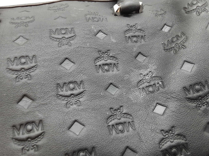 Mcm Ottomar Essential Black Logo Embossed Leather Boston Bag Do0825orxde
