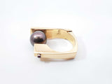 18k Yellow Gold & Black Pearl Asymmetrical Pillars Ring 12.9 Grams Size 4.5 Fw00726lxzxdu