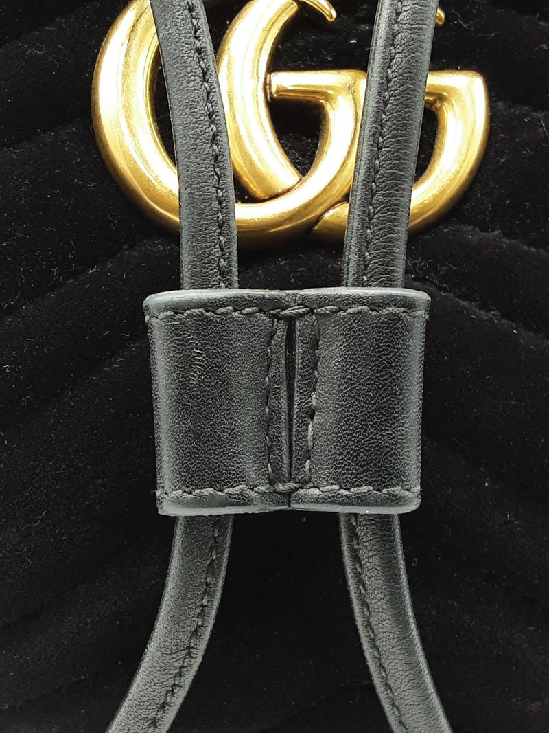 Gucci Marmont Bucket Bag In Matelassé Black Velvet Fw0825lrxdu