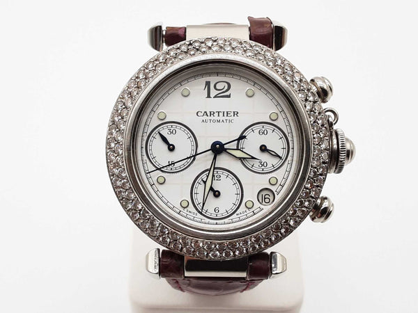 Cartier 2412 36mm Pasha Chronograph White Grid Dial Steel Watch Do0625oxzxde