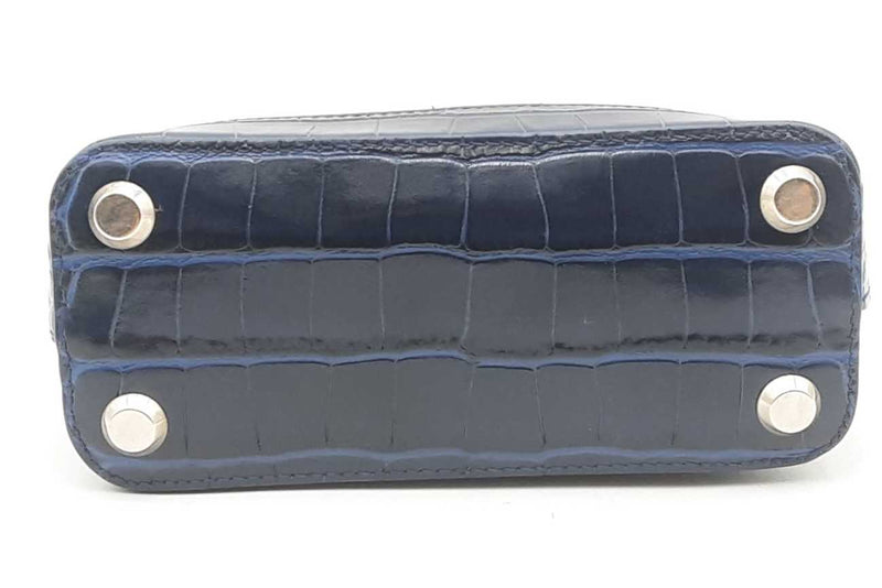 Balenciaga Ville Crocodile Embossed Blue Leather Top Handle Bag Eb0425lrxsa