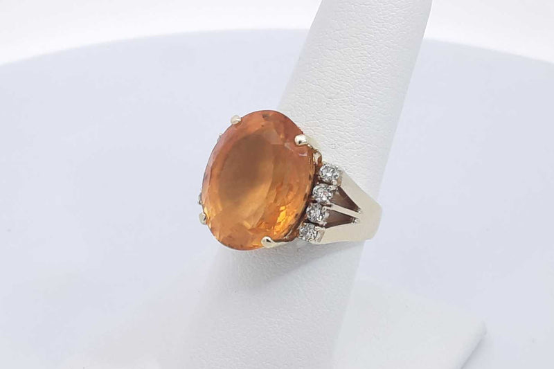 Citrine & Diamond Ring In 14k Yellow Gold 9.7 Grams Size 6.75 Eb0425orxsa