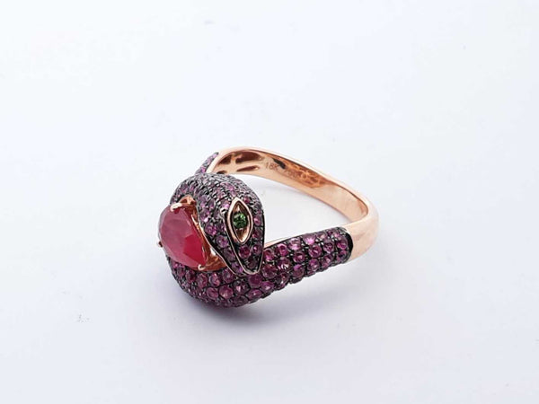 Boucheron 18k Rose Gold Ruby Pink Sapphire Python Ring Size 7 Lh0124lxzxde