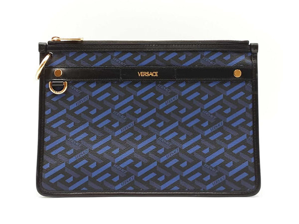 Versace La Greca Signature Coated Canvas Black & Blue Crossbody Bag Fw0725ozxdu