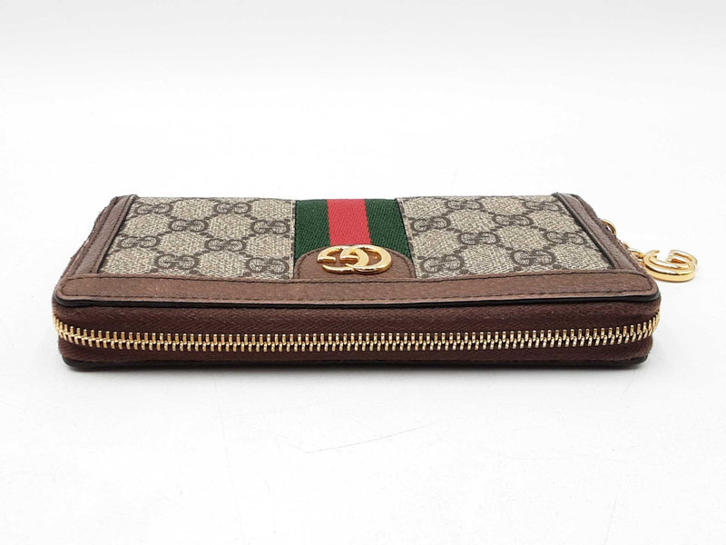Gucci Ophidia Zip Wallet In Gg Supreme Coated Canvas & Brown Leather Fw1025ozxdu