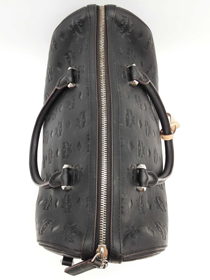 Mcm Ottomar Essential Black Logo Embossed Leather Boston Bag Do0825orxde