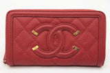 Chanel Red Quilted Caviar Leather Filigree Zip Around Wallet Eb0126pxzde