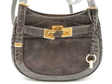 Tory Burch Lee Radziwill Croc-embossed Gray Leather Saddle Bag Fw0225pzdu