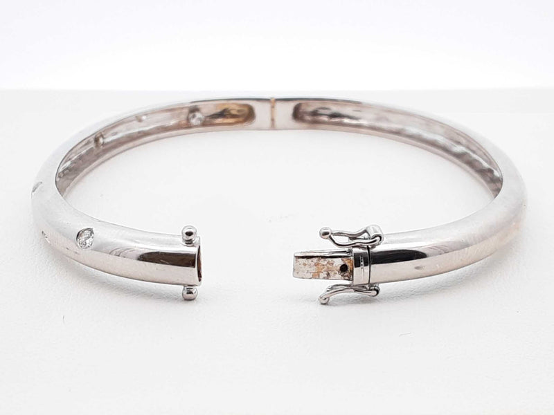 0.40 Cttw Diamond & 18k White Gold Bangle Bracelet 16 Grams 6 Inch Fw0925czxdu