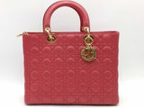 Christian Dior Lambskin Cannage Large Lady Dior Red Handbag Aa0926srzsa