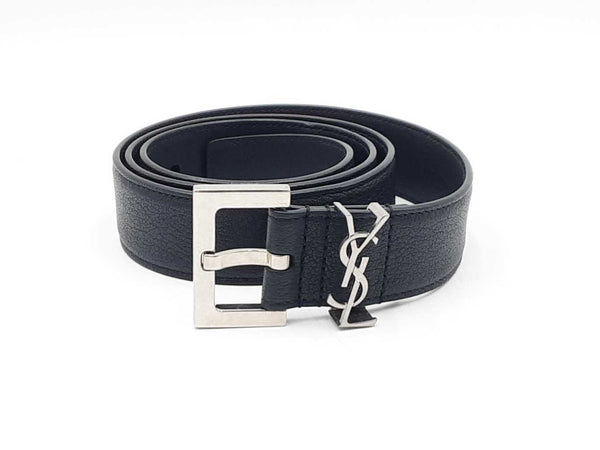 Saint Laurent Cassandre Black Leather Belt & Silver-tone Buckle Fw0225oxzdu