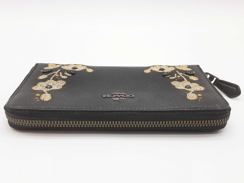 Coach Flowered Embroidered Black Leather Zippy Wallet Do0525pxde