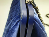 Chanel Kiss Lock Blue Velvet Quilted Clutch Crossbody Bag Dolexz0924