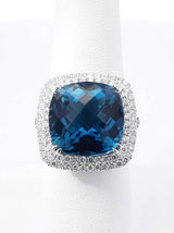 Effy London Blue Topaz & Diamond Halo Statement Ring In 14k White Gold 7.8 Grams Size 7 Fw0426lxzxdu