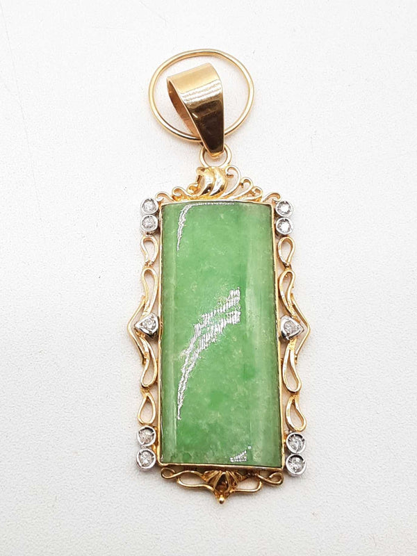 14k Yellow Gold 10.3g Dyed Jade Pendant Do1224lxzxde