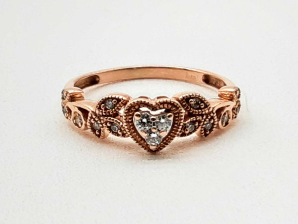 Approx 0.15 Ctw Diamond 14k Rose Gold 2.4g Heart Wreath Ring Size 6 Do1024sxde