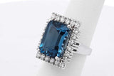Blue Gemstone & Diamond Ring In 14k White Gold 9.5 Grams Size 6 Eb0626irxsa