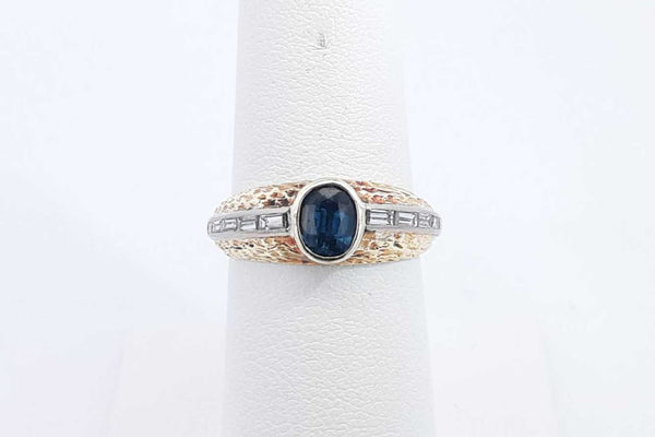 Blue Gemstone & Diamond Ring In 14k Yellow Gold 3.36 Grams Size 6.75 Eb1024lorsq