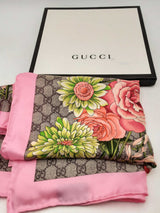 Gucci Gg Monogram Flroal Print Silk Scarf Eb0225lrxsa