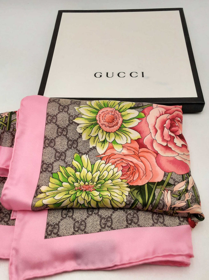 Gucci Gg Monogram Flroal Print Silk Scarf Eb0225lrxsa