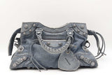 Balenciaga Crystal Neo Cagole City Bag In Distressed Blue Denim Fw0126lrxzdu