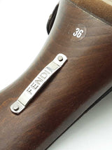 Fendi Zucca Monogram Leather & Wooden Peep-toe Mules Size 6 Fw1026rzdu