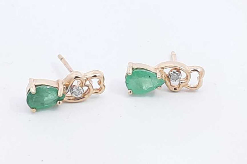 Green Gemstone & Diamond Stud Earrings In 10k Yellow Gold 1.5 Grams Eb0724wxsa