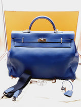 Hermes Kelly 50 Voyage Blue Leather Palladium Hardware Tote Bag Do1023lorxzde