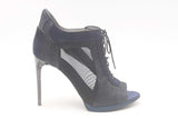 Burberry Denim & Navy Blue Sude Peep Toe Lace Up Heel Booties Size 36 Eb325lxzsa