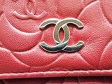 Chanel Camilla Embossed Red Leather Bifold Card Holder Wallet Do0626oorde