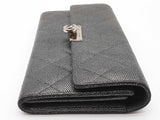 Chanel Gusset Dark Gray Metallic Quilted Caviar Leather Flap Wallet Do0425erxde