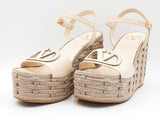 Valentino Garavani Vlogo Calfskin Cut Out Wedge Sandals Size 7.5 Sd0726lzxdu