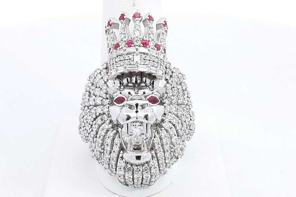 Approx 3.07ctw Diamond Lion Head Ring 14k White Gold 39.6g Size 9.5 Eb0824wrxzsa