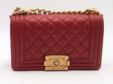 Chanel Mini Boy Bag Quilted Lamb Skin Red Handbag Aa0426ezxsa