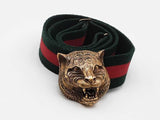 Gucci Web Feline Buckle Green Belt Size 38 Aa0726lzxsa
