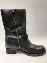 Prada Linnea Rossa Black Leather Biker Boots Size Eu 40 Do1124oxzde