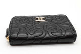 Chanel Camellia Black Leather Zip Wallet Eb0626oxzde