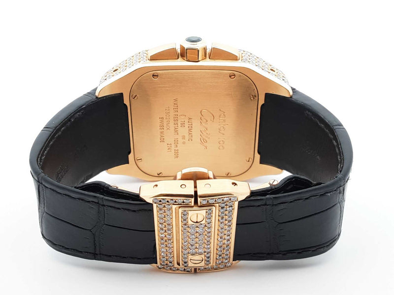 Santos De Cartier 100 Chronograph 10.06 Cttw Diamond & 18k Yellow Gold 41mm Automatic Watch 239 Grams Fw0825rxzxdu