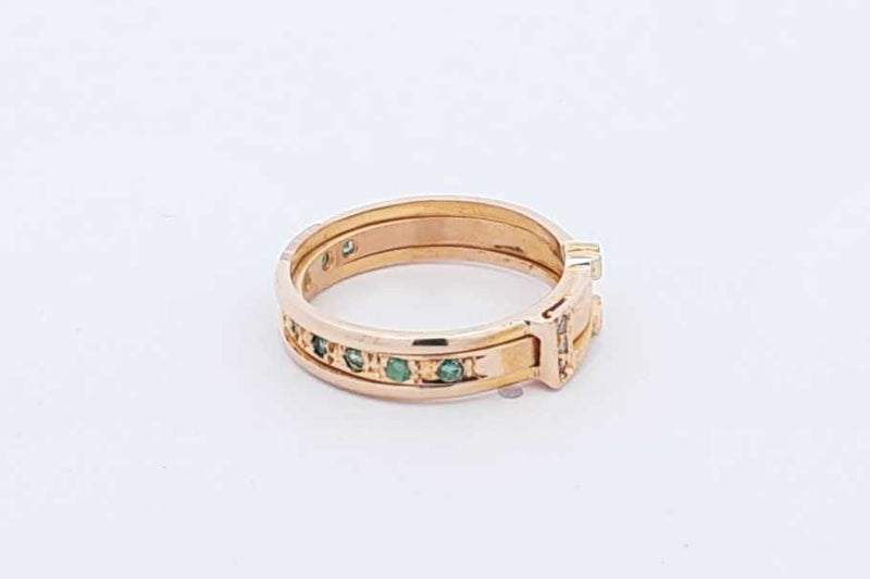 Green Gemstone Belt Ring In 14k Yellow Gold 3.9 Grams Size 6.5 Eb1024lxzsa