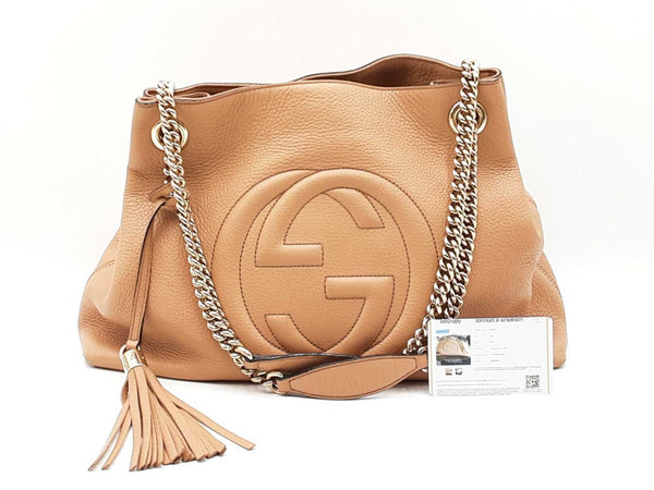 Gucci Soho Chain Shoulder Bag In Tan Pebbled Calfskin Fw0825pzxdu
