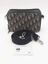 Christian Dior Oblique Jacquard Double Zip Pouch With Strap Eb0326ixzsa