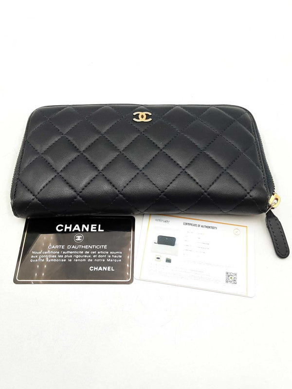 Chanel Quilted Leather Navy Blue Zip Around Wallet Aa0125oxzsa