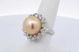 Faux Golden Pearl & Diamond Ring In 18k White Gold 8 Grams Size 7 Eb1025llxzdu