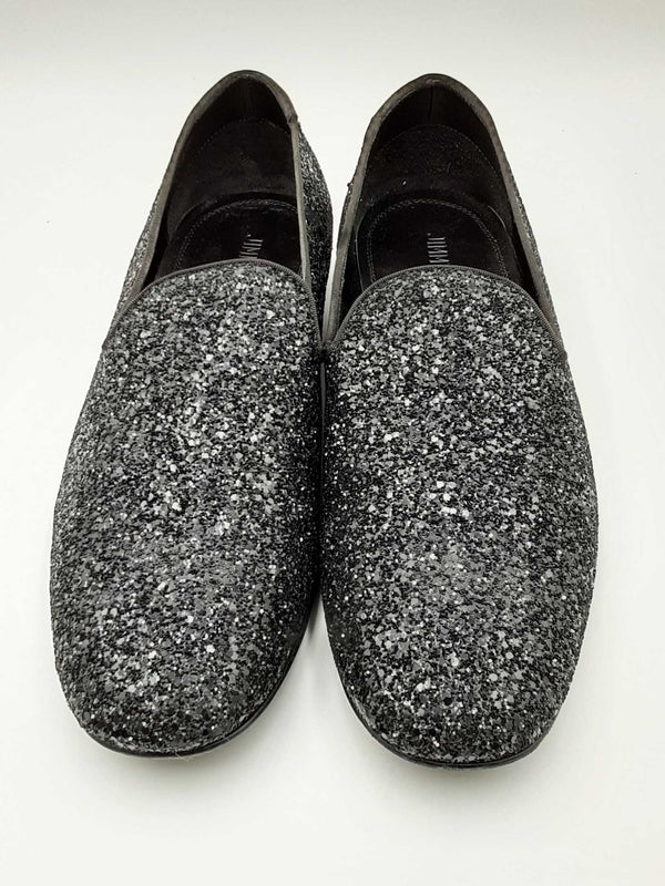 Jimmy Choo Thame Black Coarse Glitter Fabric Loafers Size 46 Eb0724ixdu