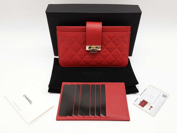 Chanel Red Quilted Cavier Leather Wallet Do0325erxde