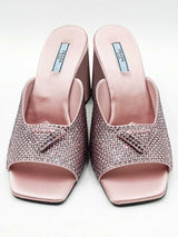 Prada Crystal Embellished Pink Satin Mules Size 38.5 Eb1225orxdu
