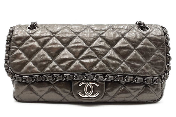 Chanel Quilted Metallic Aged Gray Leather Chain Me Flap Bag Eb1025lpxzdu