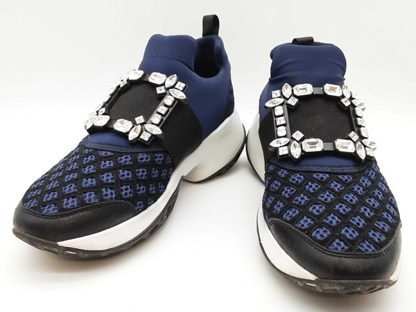 Roger Vivier Running Strass Buckle Stretch Blue Sneakers Size Eu37.5 Do0525oxzde